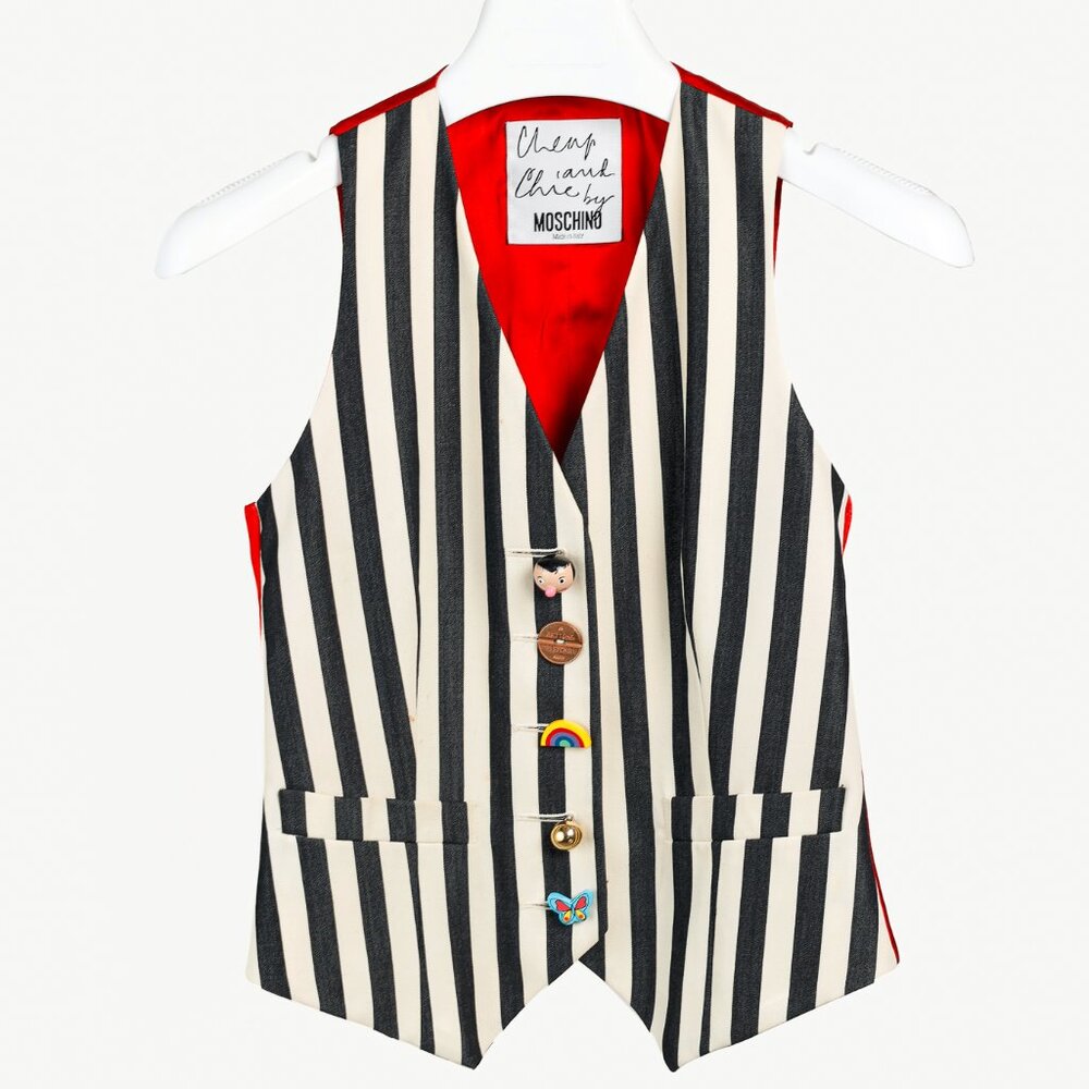 Moschino Cheap & Chic Striped Toy Button Waistcoat